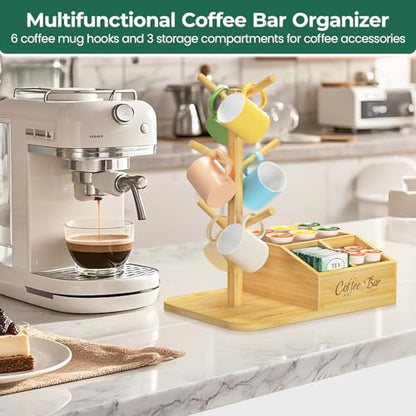 EsLuker.ly Mug Tree Holder Stand, Countertop Bamboo Coffee Cup Organizer - color: Bamboo