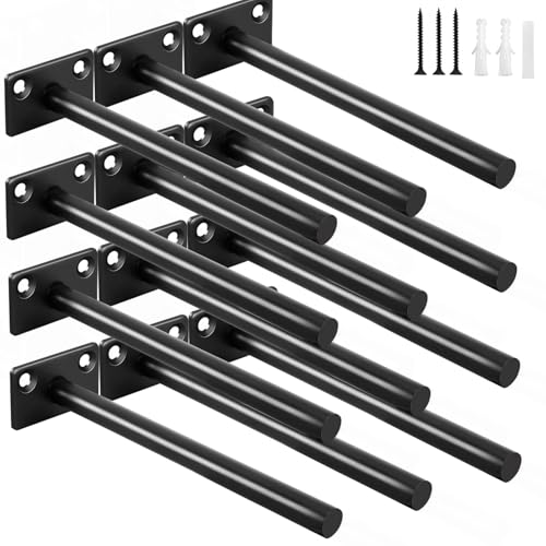 12 Pcs 6" Black Solid Steel Floating Shelf Bracket Blind Shelf Supports - Hidden Brackets for Floating Wood Shelves - Concealed Blind Shelf Support – Screws and Wall Plugs Included - size: 6 Inch, style: 12 Pack-Solid