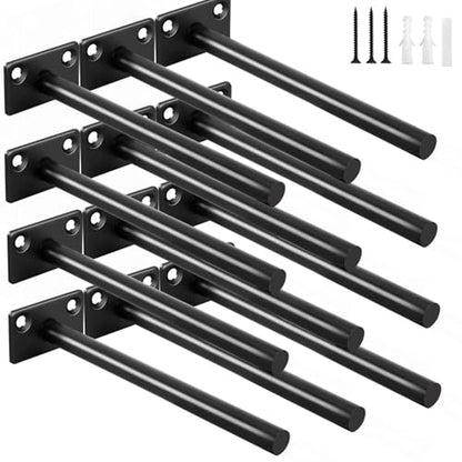 12 Pcs 6" Black Solid Steel Floating Shelf Bracket Blind Shelf Supports - Hidden Brackets for Floating Wood Shelves - Concealed Blind Shelf Support – Screws and Wall Plugs Included - size: 6 Inch, style: 12 Pack-Solid