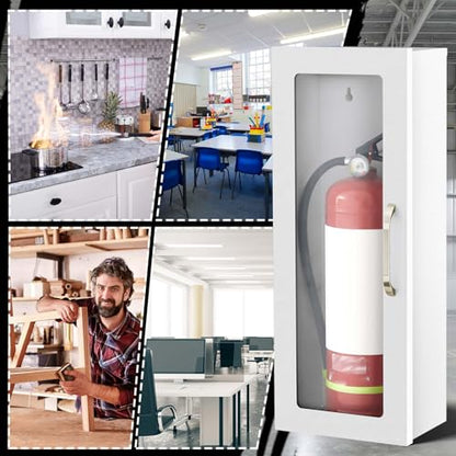 Zonon 1 Pcs 10lb Fire Extinguisher Cabinet Wall & Surface Mount, White - color: White