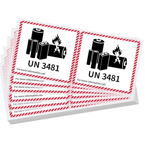 Dunzoom 100 Pcs UN3481 Battery Labels Lithium Caution 4.7" X 4.3" - color: Un3481, size: 4.7" X 4.3"