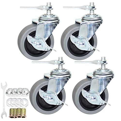Caster Wheels, 3 Inch Heavy Duty Casters Threaded Stem Casters No Noise Swivel Casters Set of 4 Locking Castor Wheels for Funiture, Workbench, Carts (3 Inch, Metric Size M10-1.50×25mm) - style: M10-1.50×25mm