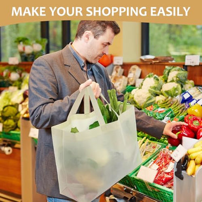 50 Pcs Reusable Grocery Bags Non Woven Tote Bags Bulk - color: Beige