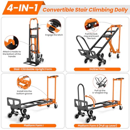 4-in-1 Stair Climbing Cart/Hand TruckDolly,Convertible Platform Cart Orange - color: Orange-1