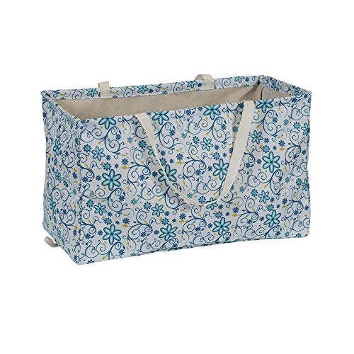 Household Essentials White and Blue Floral Krush Container All-Purpose Utility Tote - color: Blue Floral