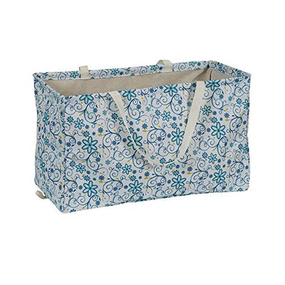 Household Essentials White and Blue Floral Krush Container All-Purpose Utility Tote - color: Blue Floral
