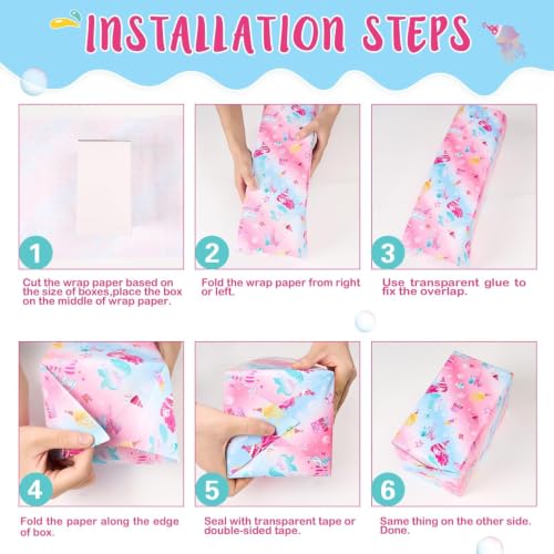 WERNNSAI Mermaid Wrapping Paper, 3 Rolls x 10' Wrapping Paper Birthday Girl - color: Blue Mermaid