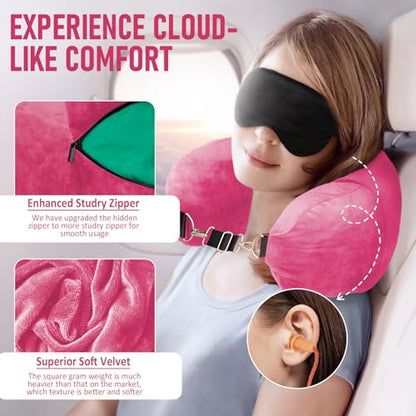 Travel Neck Pillow Stuffable with Clothes, Stuffable Travel Pillow - color: Pink