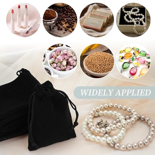 Axigundaone 100 Pcs Black Velvet Drawstring Bags 4 x 6 Inch