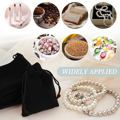 Axigundaone 100 Pcs Black Velvet Drawstring Bags 4 x 6 Inch