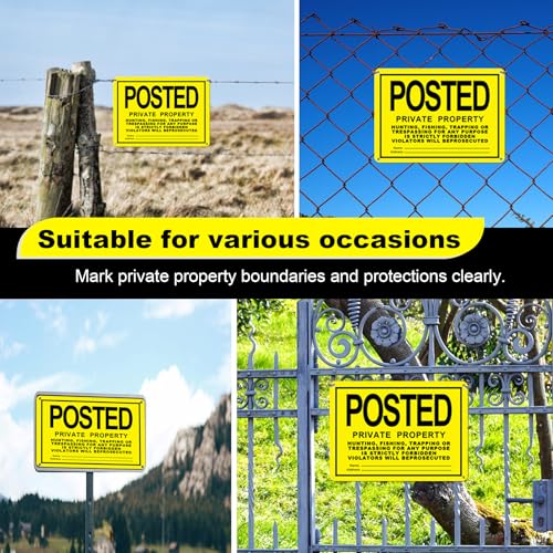12 Pcs Posted Signs No Trespassing No Hunting Signs Metal Private Property Reflective Aluminum Sign for Warning No Hunting Fishing Trapping Indoor Outdoor(10 x 7 Inch)