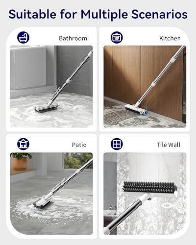 3 in 1 Adjustable Small Floor Scrub Brush with Long Handle - color: White