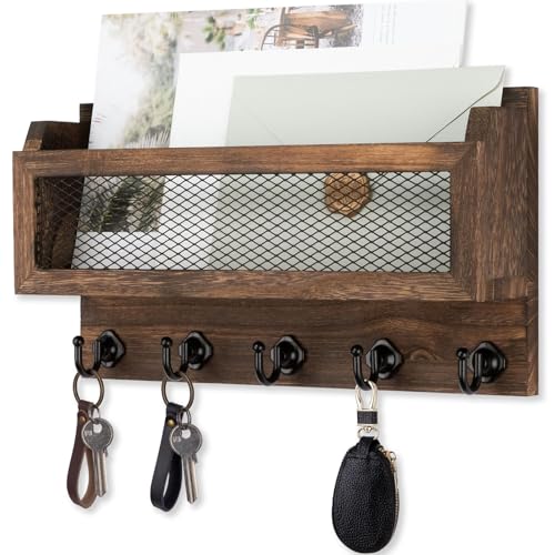 Nekon Mail and Key Holder for Wall Decorative, 11 Inch Mail Holder, Brown - color: Brown