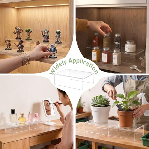 Acrylic Shelf Riser 6x4.3x2 pack of 2, Clear Display Shelf 6” for Figure, Cosmetics, Bags, Shoes, Toys, Collectibles, 6x4.3x2 Inch - size: 6x4.3x2 Inch