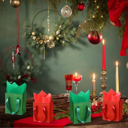 Tenare 12 Pcs Small Gift Bags Mini Paper Bags,4 * 2.75 * 4.5inch,Red Green - color: Red Green, size: 1 Count (Pack of 12)