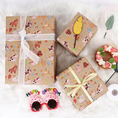 Aimyoo Farm Animals Kids Kraft Birthday Wrapping Paper Jumbo Roll, Baby Barn Animal Gift Wrap Paper 17 in x 32 ft - color: Farm Animals, size: 17 in x 32 ft
