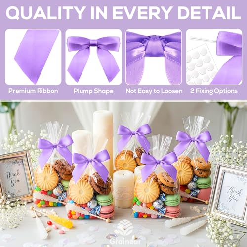 50 Pcs Lilac Purple Satin Ribbon Bows, 3.5" x 3.5", with Twist Ties - color: Lilac Purple