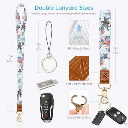 2-in-1 ID Badge Holder & Lanyard Wallet，Cute Zippered Pouch Diving Cat - color: Funny Diving Cat