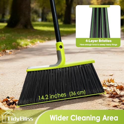 TidyBliss 4 Packs Outdoor Broom Heavy Duty with 56” Long Handle (Green)