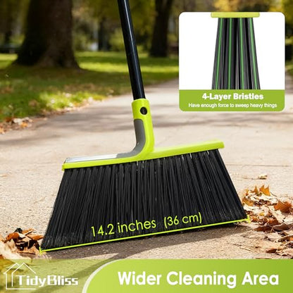 TidyBliss 4 Packs Outdoor Broom Heavy Duty with 56” Long Handle (Green)