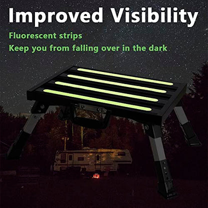Aluminum RV Step Stool, 4-Level Adjustable Folding, Black - color: Black