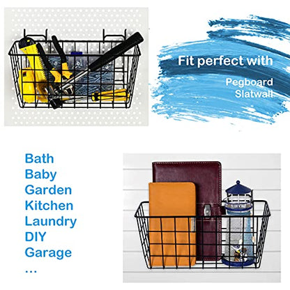 Pegboard Baskets 2 Pack Peg Board Metal Shelves Organizers (Medium, Black) - size: Medium, style: 2M Black Pegboard Baskets