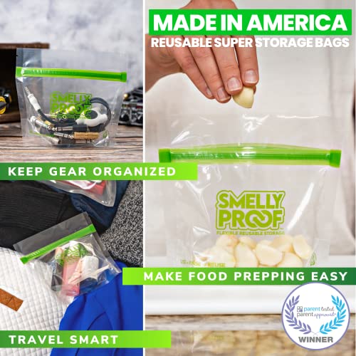 Smelly Proof Heavy Duty Food Storage Combo, Stand-Up Quart (8.5" x 10") & Expandable Snack (6" x 4") Bags - Made in USA, BPA Free, Dishwasher-Safe - 5 Quart + 10 Snack Bags Bundle, 15 Pieces