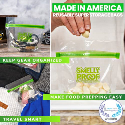 Smelly Proof Heavy Duty Food Storage Combo, Stand-Up Quart (8.5" x 10") & Expandable Snack (6" x 4") Bags - Made in USA, BPA Free, Dishwasher-Safe - 5 Quart + 10 Snack Bags Bundle, 15 Pieces