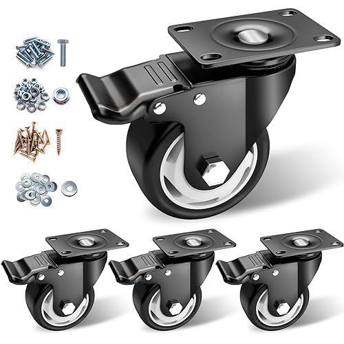 Caster Wheels-3 Inch Swivel Casters Set of 4 Heavy Duty with Brake - color: Black, size: 3"4pack Black