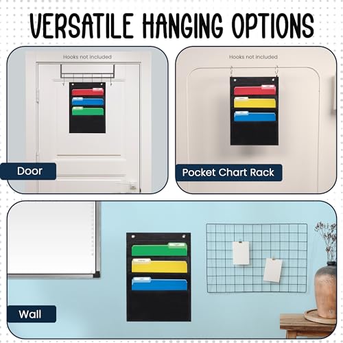 Essex Wares - 3 Pocket File Pocket Chart, Black, 14" Wide x 19.5" Tall - size: 3 Pocket