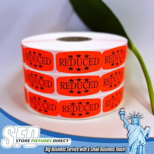 Reduced Price Store Stickers, Fluorescent Orange Self-Adhesive Retail Merchandise Labels - 1000 Pack - size: 1 Unit