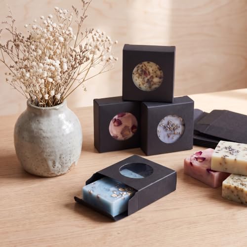 TaoBary 100 Pcs Soap Boxes for Homemade, 3 x 3 x 1.2 Inch Small Paper Gift Packaging Boxes with Window, Gift Wrappers for Soap Packaging Making Party Favor(Round,Black) - color: Black