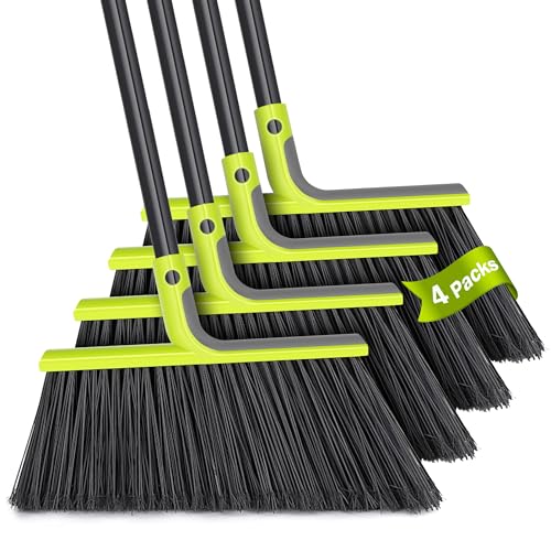 TidyBliss 4 Packs Outdoor Broom Heavy Duty with 56” Long Handle (Green)