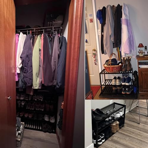 Jripae 5 Tier 32.5*10.5*30.3in Bamboo Shoe Rack for Closet Entryway Bedroom - color: Black, size: 5-tier 32.5*10.5*30.3inch