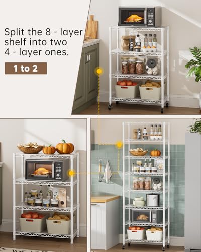 Golpart 8Tier Adjustable Storage Shelves Metal Wire Shelving Standing Shelf - color: White, size: 8-tier-12"Dx22"Wx72"H