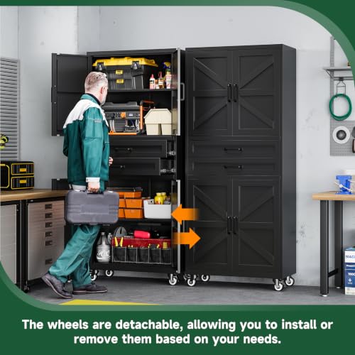 Letaya Metal Garage Storage Cabinets with Wheels,Black Rolling Tool Cabinet - color: Black, size: 16” D x 31.5” W x 73” H