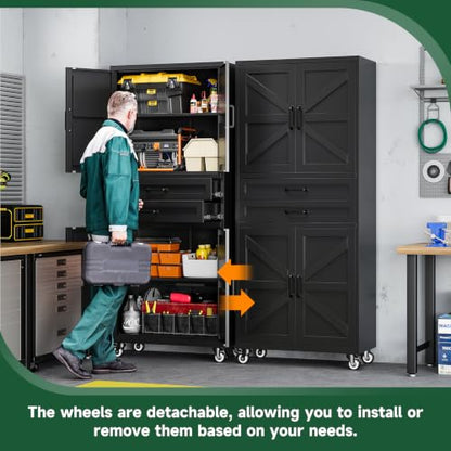 Letaya Metal Garage Storage Cabinets with Wheels,Black Rolling Tool Cabinet - color: Black, size: 16” D x 31.5” W x 73” H