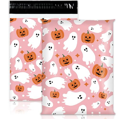JarThenaAMCS 100Pcs Halloween Poly Mailers 10 x 13 Inch Pink Ghost Pumpkin Packaging Bags Self Seal Mailing Envelope Bags for Small Business Clothing Gift - size: 10 x 13 Inch