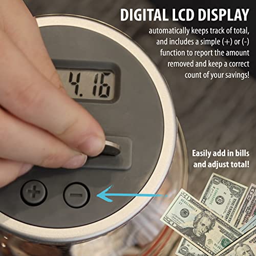 Locking Digital Coin Bank Savings Jar - Pennies Nickles Dimes Quarter Half Dollar Change Counter | Clear Jar with LCD Display - style: Locking