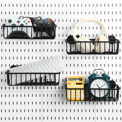 Maxdot 4 Pcs Pegboard Baskets with Hook, Compatible with IKEA Skadis, Black