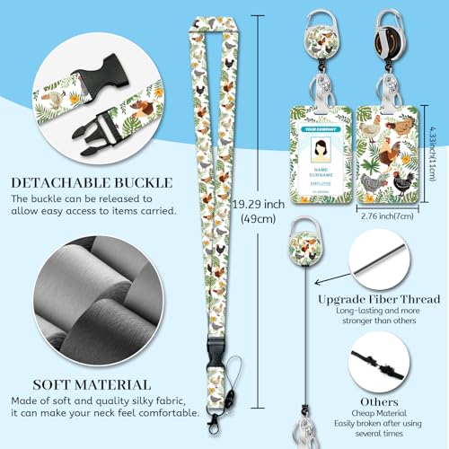 Hancynir Chicken Lanyards for Id Badges, Badge Holder Retractable Reel Clip - color: Funny Chickens