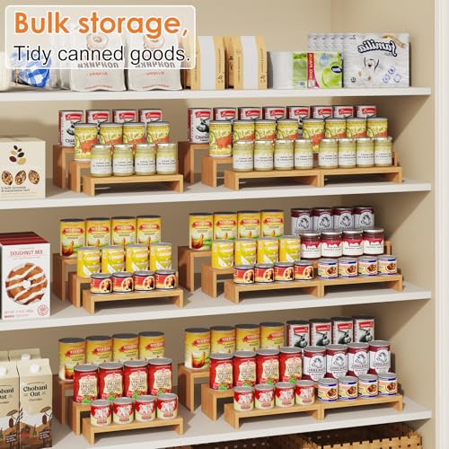 2 Sets DIY Bamboo Can Organizer for Pantry, 3-Tier 6-Piece Can Display Rack