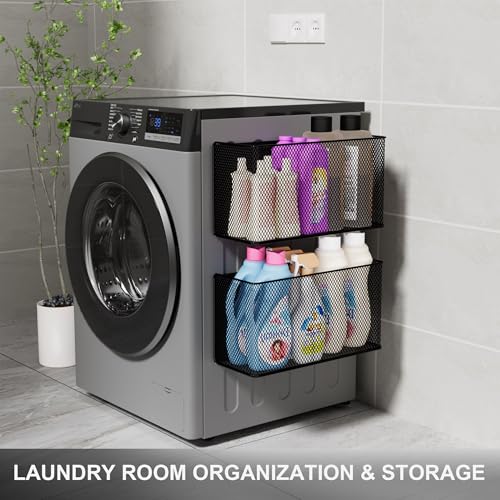 Magnetic Shelf Fridge Basket Bin for Washer Dryer Locker Whiteboard Cabinet - style: (1-Pack) Black/XL