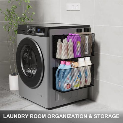 Magnetic Shelf Fridge Basket Bin for Washer Dryer Locker Whiteboard Cabinet - style: (1-Pack) Black/XL