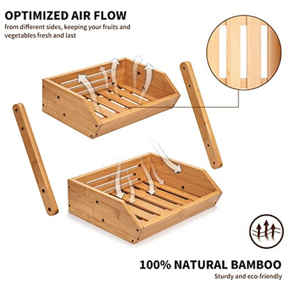 Bamboo Tiered Fruit & Vegetable Storage Bowl Stand for Kitchen Countertop - Produce Basket for Potato, Onion, Bread, Snack Storage - size: 2 Tier Bamboo
