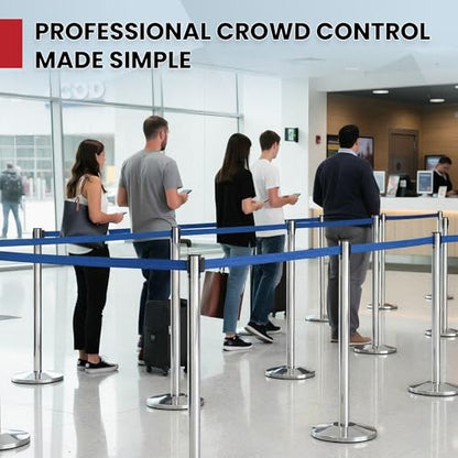 Crowd Control Warehouse 2 Retractable Belt Stanchion Barriers, 11 Ft Blue - color: Blue Belt with Polished Stainless Steel Post