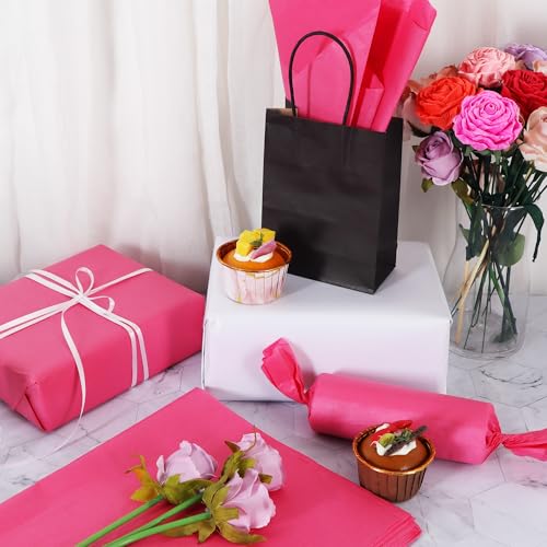 BEISHIDA 100 Sheets Hot Pink Tissue Paper Bulk, Wrapping Tissue Paper for Gift Bags, 14 x 20 Inch Gift Wrap for Valentine Birthday Wedding Graduation DIY Crafts Holiday Flowers - color: hotpink