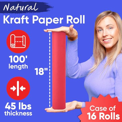 18" x 1200" (100 ft) Red Kraft Paper (Case of 16 Rolls), Made in USA - color: Red, style: Bulk Case - 1 Color