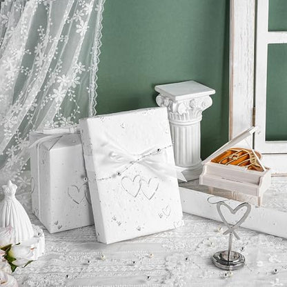 LeZakaa Wedding Kraft Wrapping Paper Roll, Doves Flowers 3D Embossed & Silver Foil Hearts Design Party Gift Wrap for Wedding Bridal Shower Anniversary Mothers Day Birthday,Mini Roll,17 In x 16.4 Ft - color: Silver hearts, size: 17 in x 16.4 ft