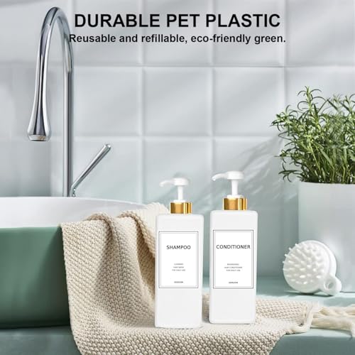 Modern Silver Shampoo and Conditioner Dispenser (21 oz, Pack of 3) Refillable Pump Bottle Set Empty Shower Plastic Bottles with Pump for Bathroom Body Wash Soap and Shower (Gold&Black) - color: Gold&black